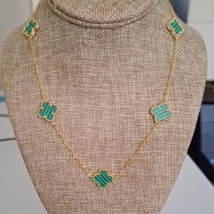 Gold Chain Necklace with Green Clover Motifs